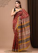 Chanderi Silk Red Traditional Wear Printed Saree